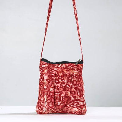 Red - Hand Batik Printed Quilted Cotton Sling Bag 15