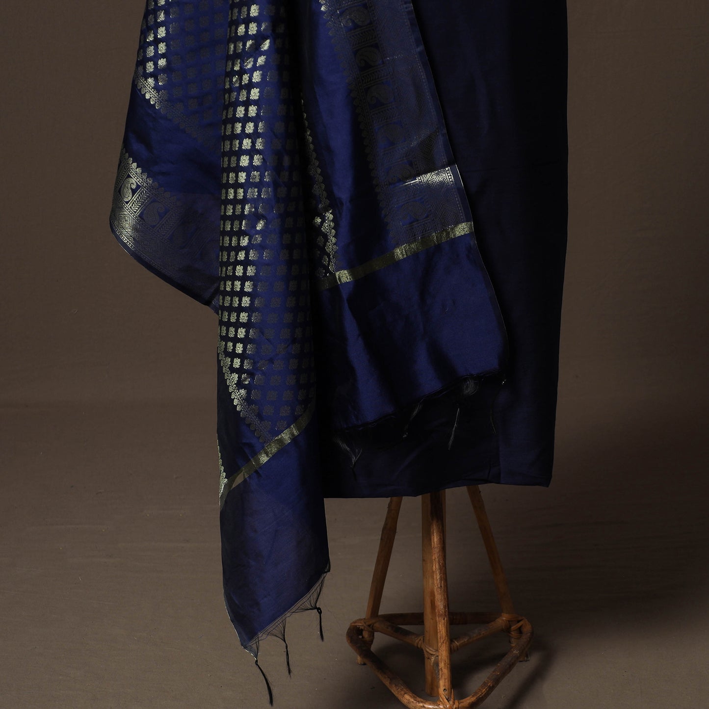 Plain Slub Silk 2pc Unstitched Dress Material Kurta Set with Earrings 36