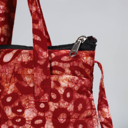 Red - Hand Batik Printed Quilted Cotton Sling Bag 15