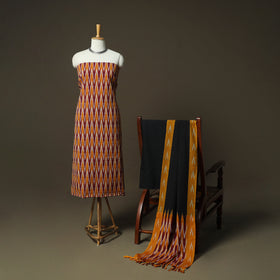Multicolor - Pochampally Ikat Weave 3pc Cotton Unstitched Dress Material Suit Set 54