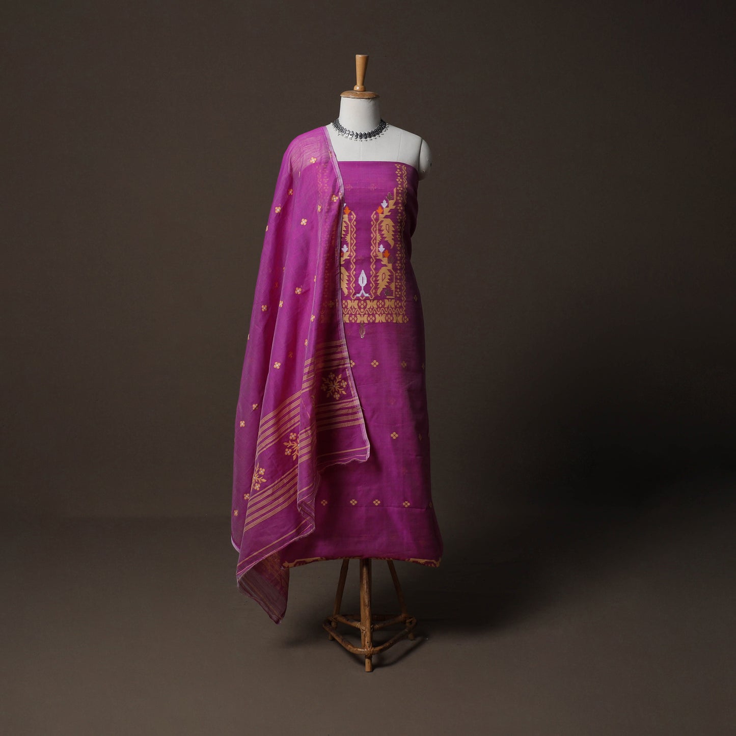 Phulia Jamdani Silk Cotton 2pc Unstitched Dress Material Kurta Set 10