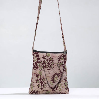 Beige - Hand Batik Printed Quilted Cotton Sling Bag 17
