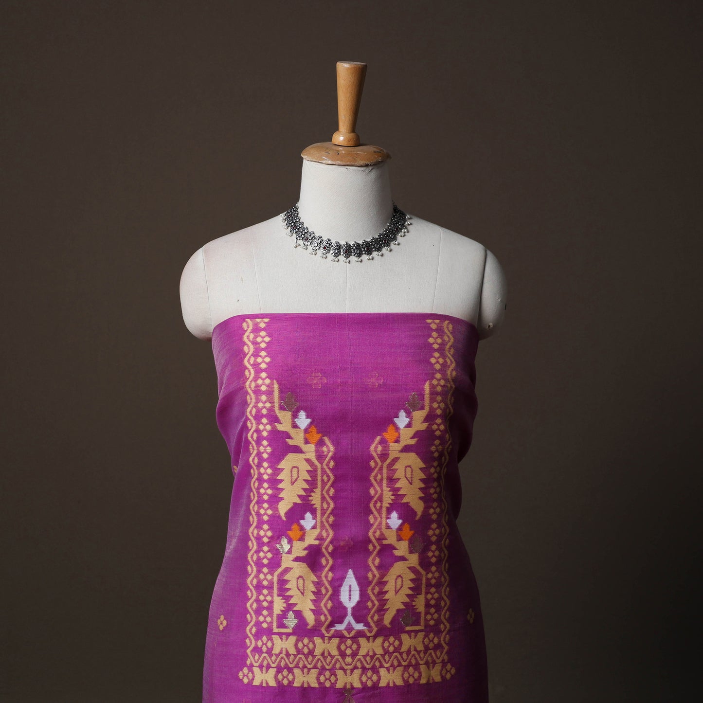 Phulia Jamdani Silk Cotton 2pc Unstitched Dress Material Kurta Set 10