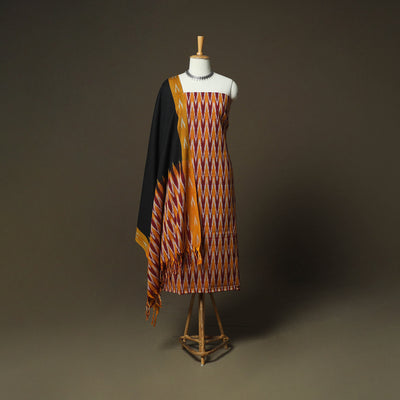 Multicolor - Pochampally Ikat Weave 3pc Cotton Unstitched Dress Material Suit Set 54
