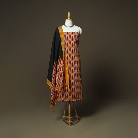 Multicolor - Pochampally Ikat Weave 3pc Cotton Unstitched Dress Material Suit Set 54