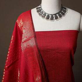 Plain Slub Silk 2pc Unstitched Dress Material Kurta Set with Earrings 35