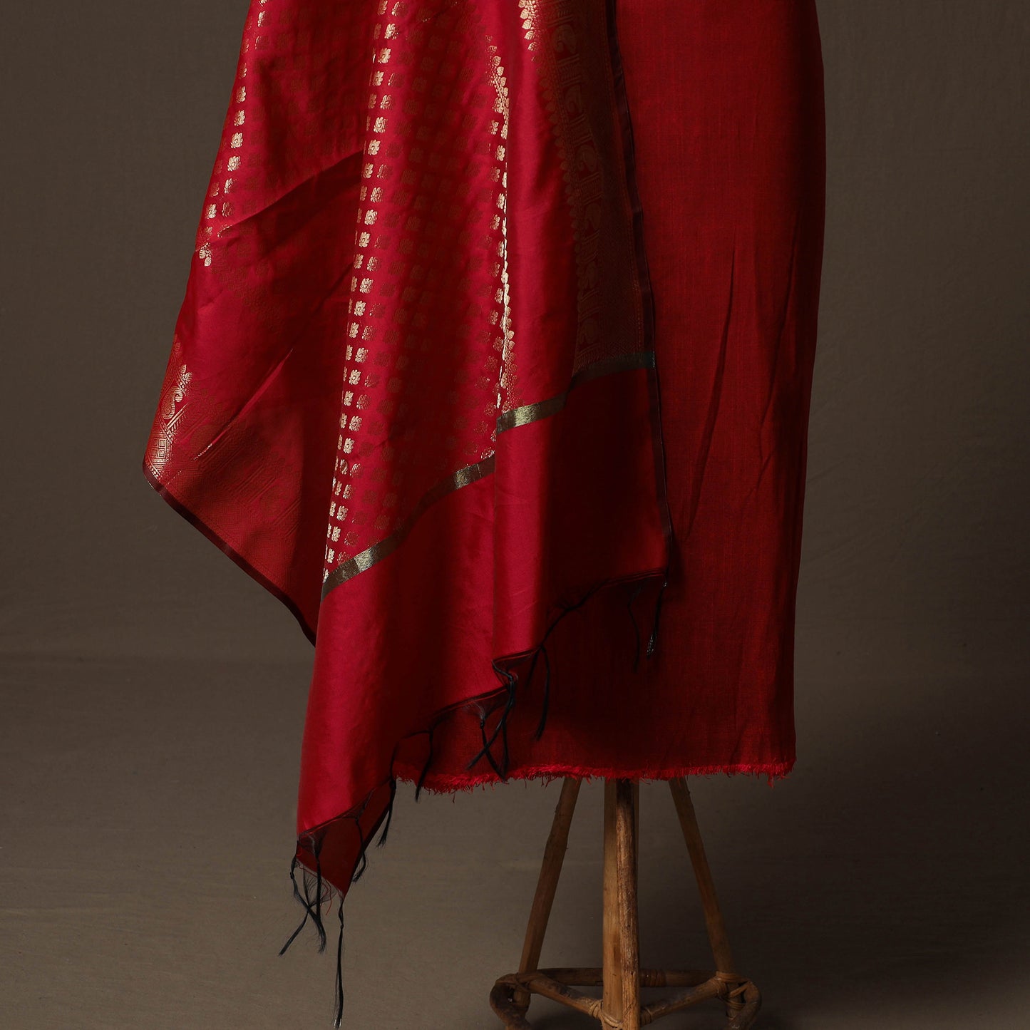 Plain Slub Silk 2pc Unstitched Dress Material Kurta Set with Earrings 35