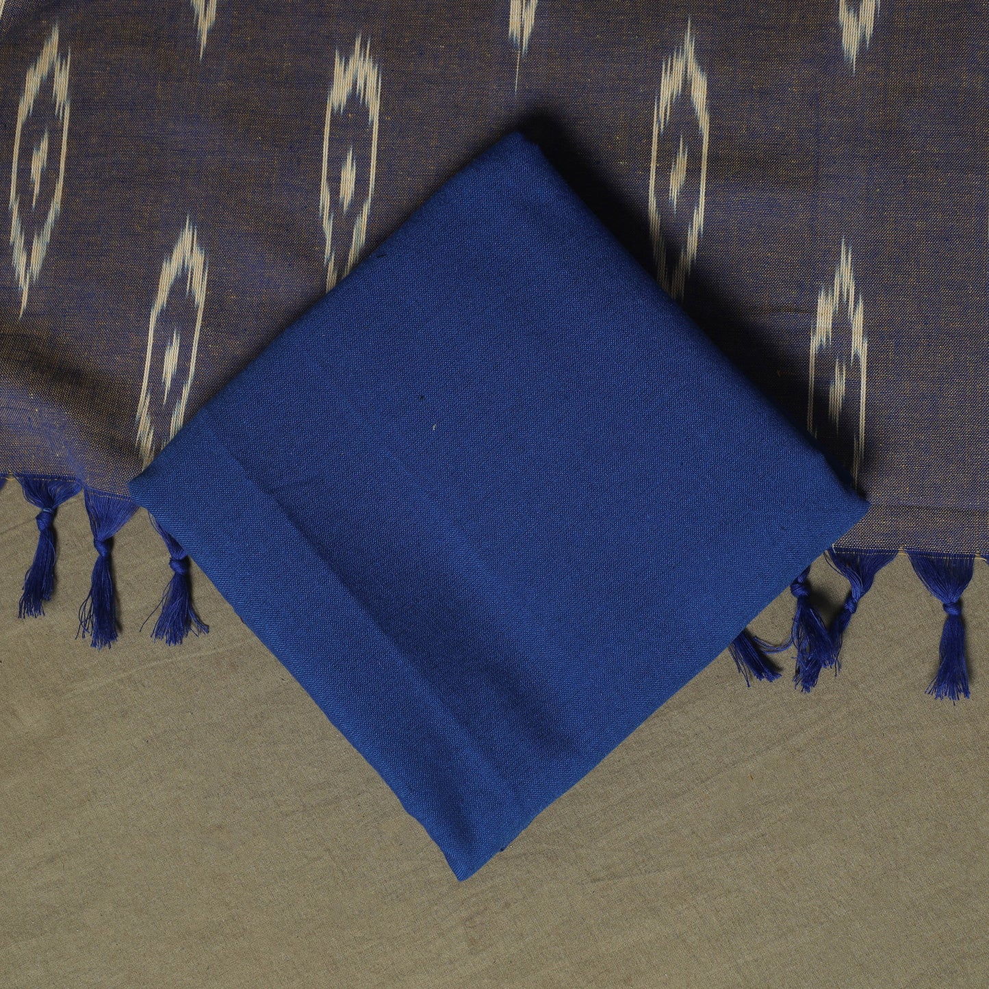 Grey - Pochampally Ikat Weave 3pc Cotton Unstitched Dress Material Suit Set 55
