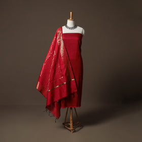Plain Slub Silk 2pc Unstitched Dress Material Kurta Set with Earrings 34