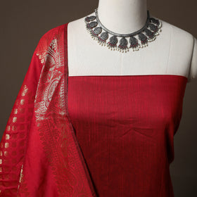 Plain Slub Silk 2pc Unstitched Dress Material Kurta Set with Earrings 34