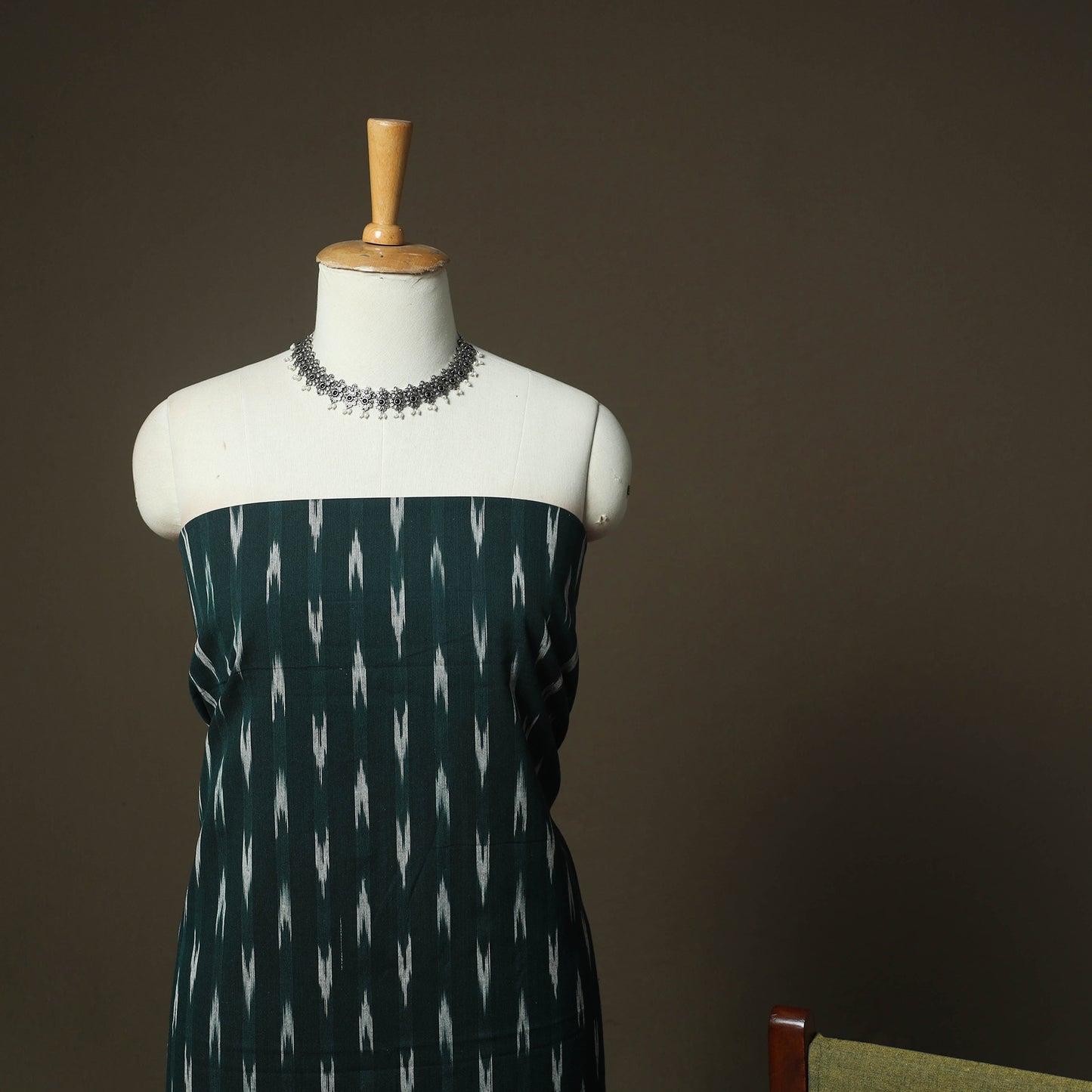 Green - Pochampally Ikat Weave 3pc Cotton Unstitched Dress Material Suit Set 56