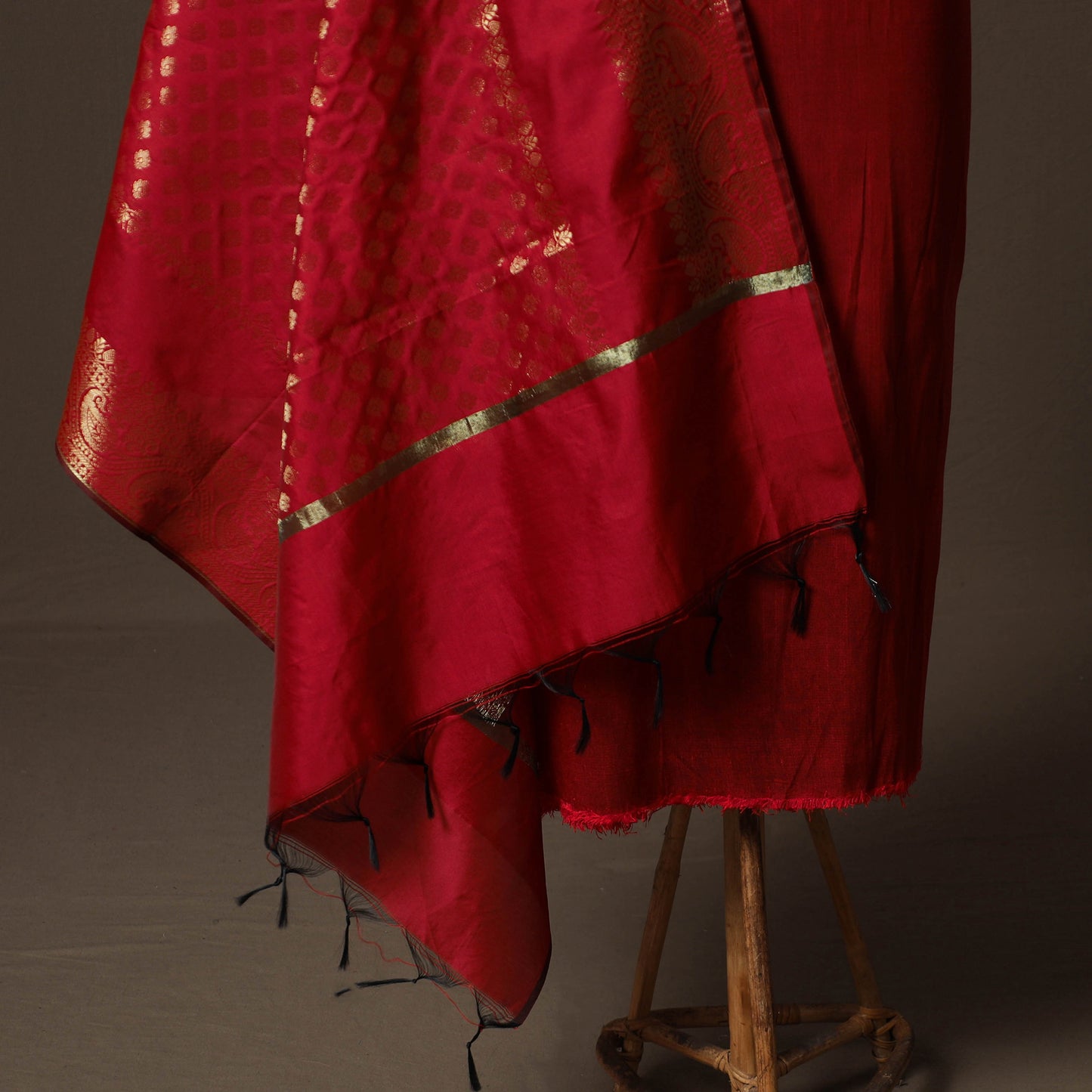 Plain Slub Silk 2pc Unstitched Dress Material Kurta Set with Earrings 34