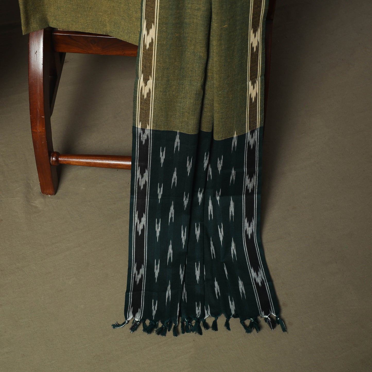 Green - Pochampally Ikat Weave 3pc Cotton Unstitched Dress Material Suit Set 56