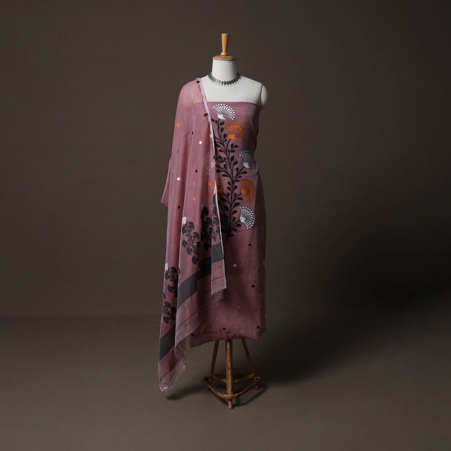 Phulia Jamdani Silk Cotton 2pc Unstitched Dress Material Kurta Set 12