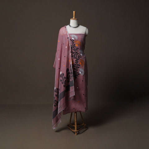 Phulia Jamdani Silk Cotton 2pc Unstitched Dress Material Kurta Set 12