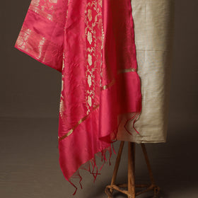 Plain Slub Silk 2pc Unstitched Dress Material Kurta Set with Earrings 33
