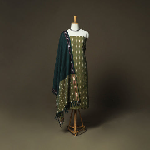 Green - Pochampally Ikat Weave 3pc Cotton Unstitched Dress Material Suit Set 57