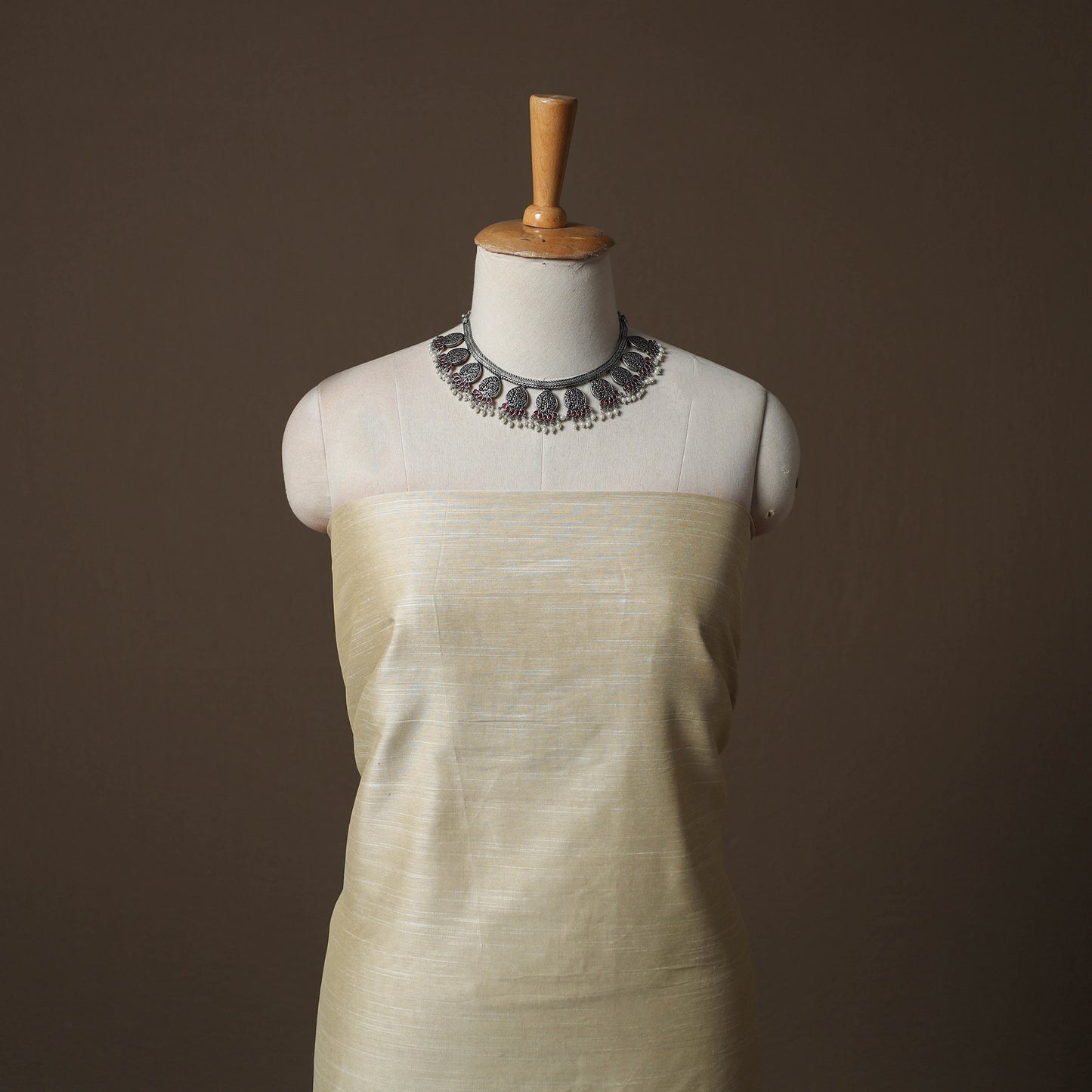 Plain Slub Silk 2pc Unstitched Dress Material Kurta Set with Earrings 33