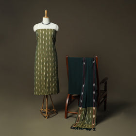 Green - Pochampally Ikat Weave 3pc Cotton Unstitched Dress Material Suit Set 57