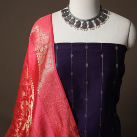 Spun Dupion Viscose Silk Buti 2pc Unstitched Dress Material Kurta Set with Earrings 31
