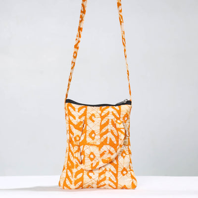 Orange - Hand Batik Printed Quilted Cotton Sling Bag 26