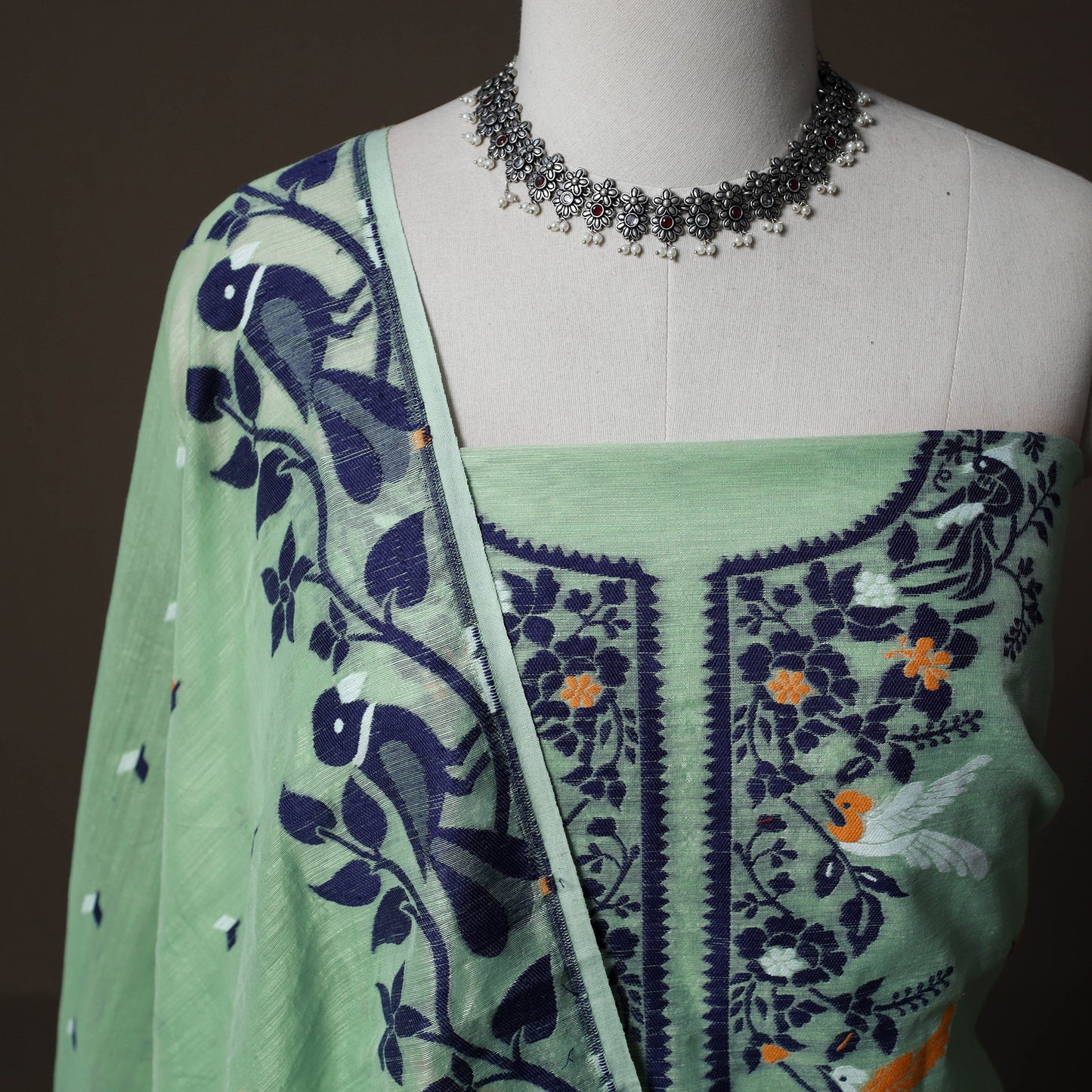 Phulia Jamdani Silk Cotton 2pc Unstitched Dress Material Kurta Set 14