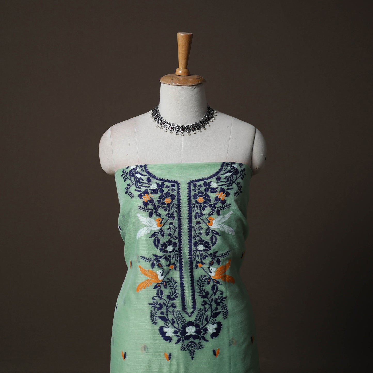 Phulia Jamdani Silk Cotton 2pc Unstitched Dress Material Kurta Set 14