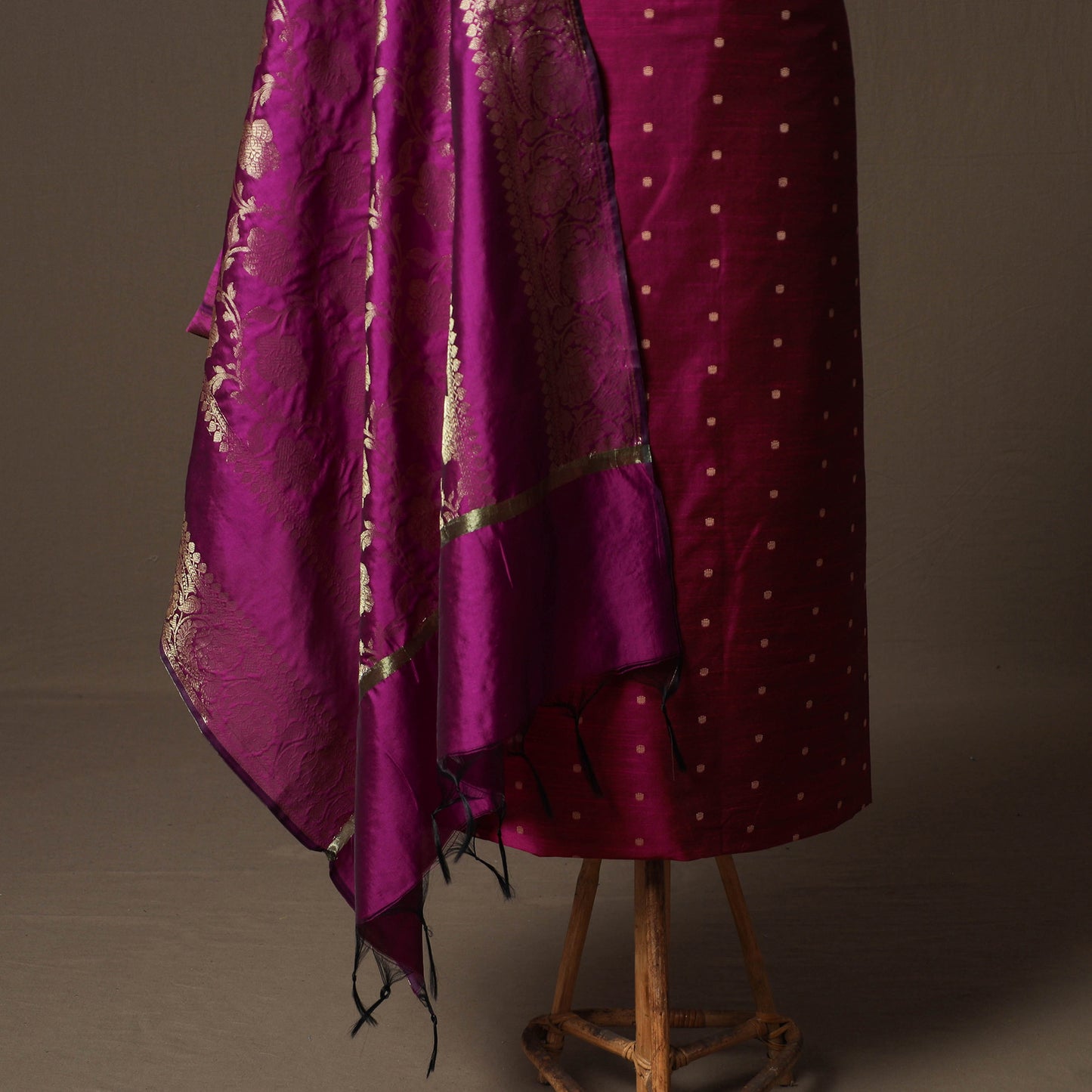 Spun Dupion Viscose Silk Buti 2pc Unstitched Dress Material Kurta Set with Earrings 30