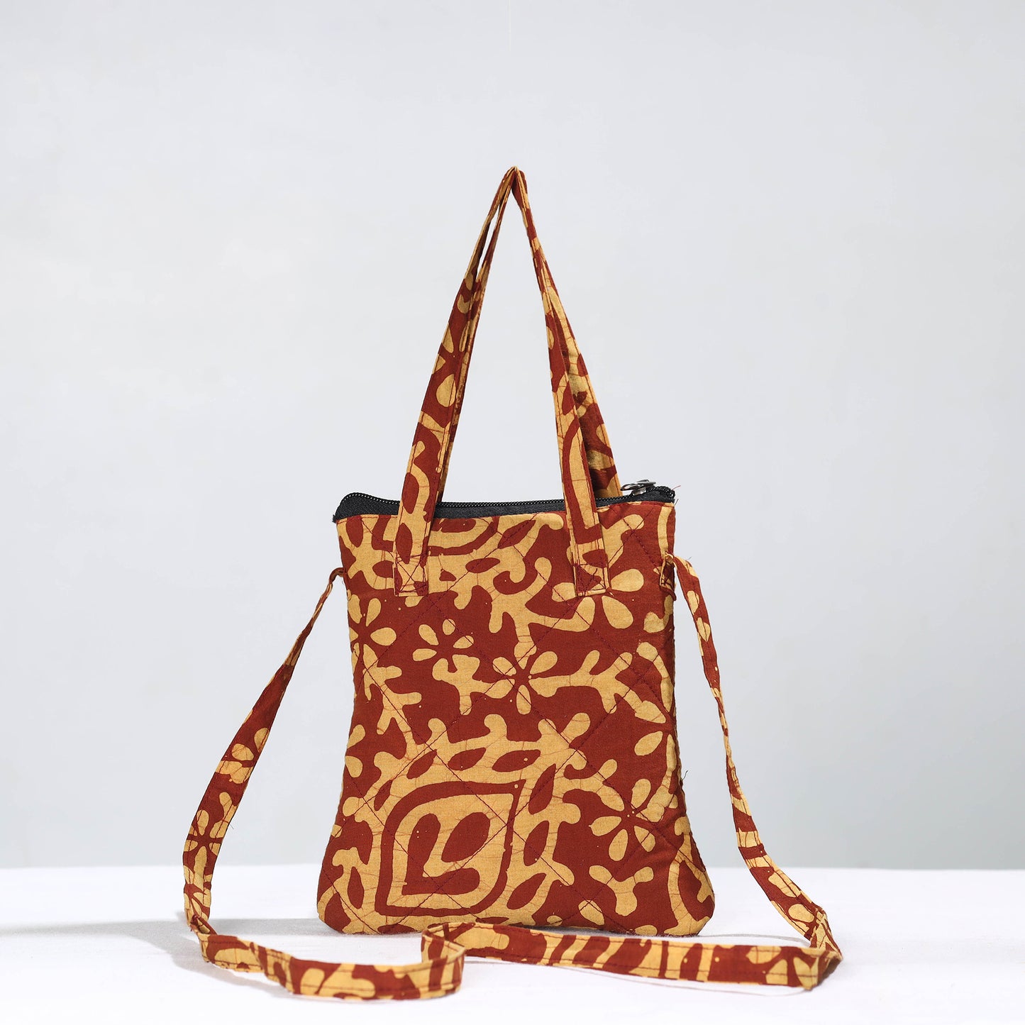Brown - Hand Batik Printed Quilted Cotton Sling Bag 28