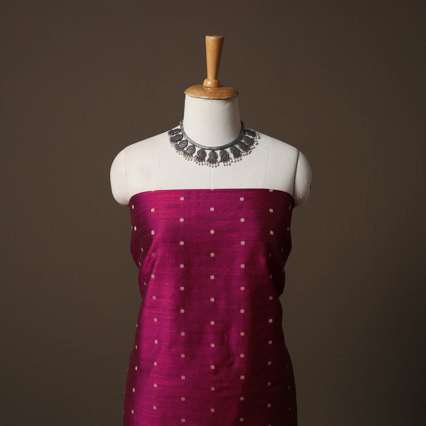 Spun Dupion Viscose Silk Buti 2pc Unstitched Dress Material Kurta Set with Earrings 30