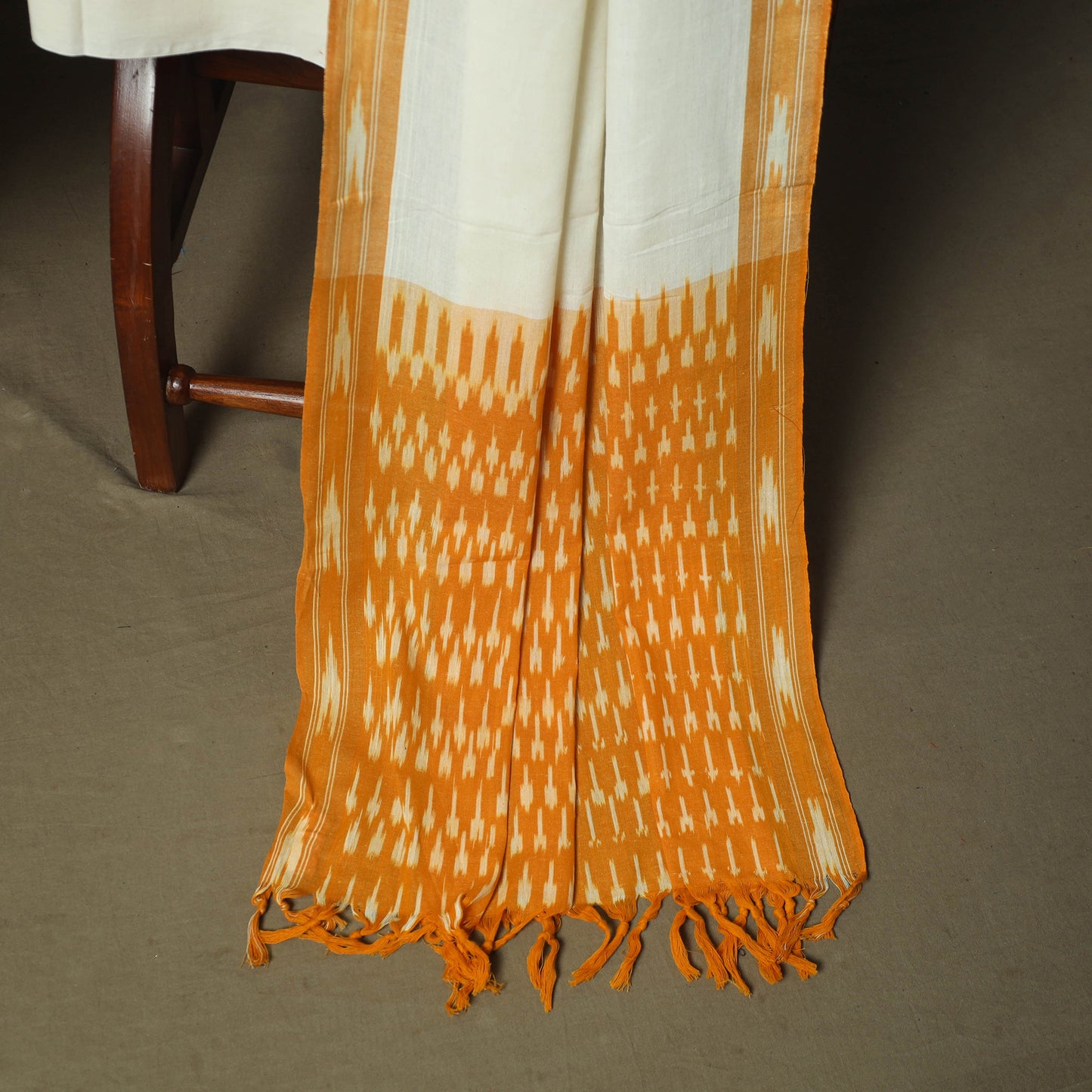 Orange - Pochampally Ikat Weave 3pc Cotton Unstitched Dress Material Suit Set 59