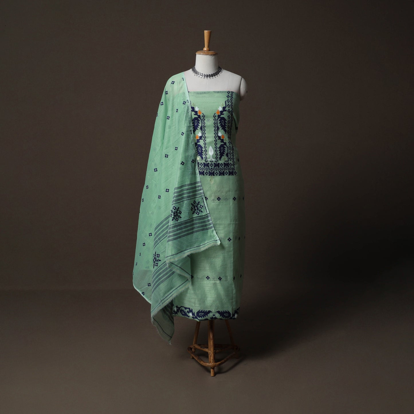 Phulia Jamdani Silk Cotton 2pc Unstitched Dress Material Kurta Set 15
