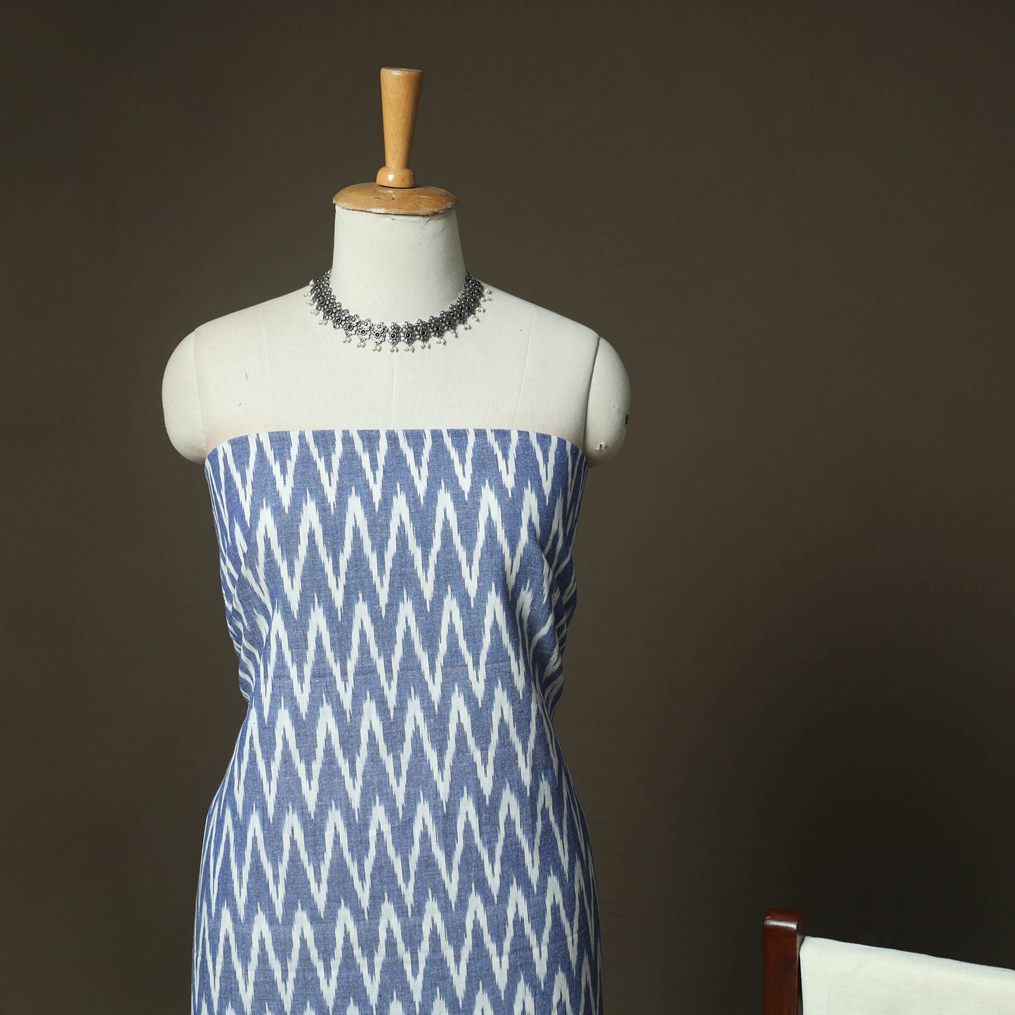 Blue - Pochampally Ikat Weave 3pc Cotton Unstitched Dress Material Suit Set 60