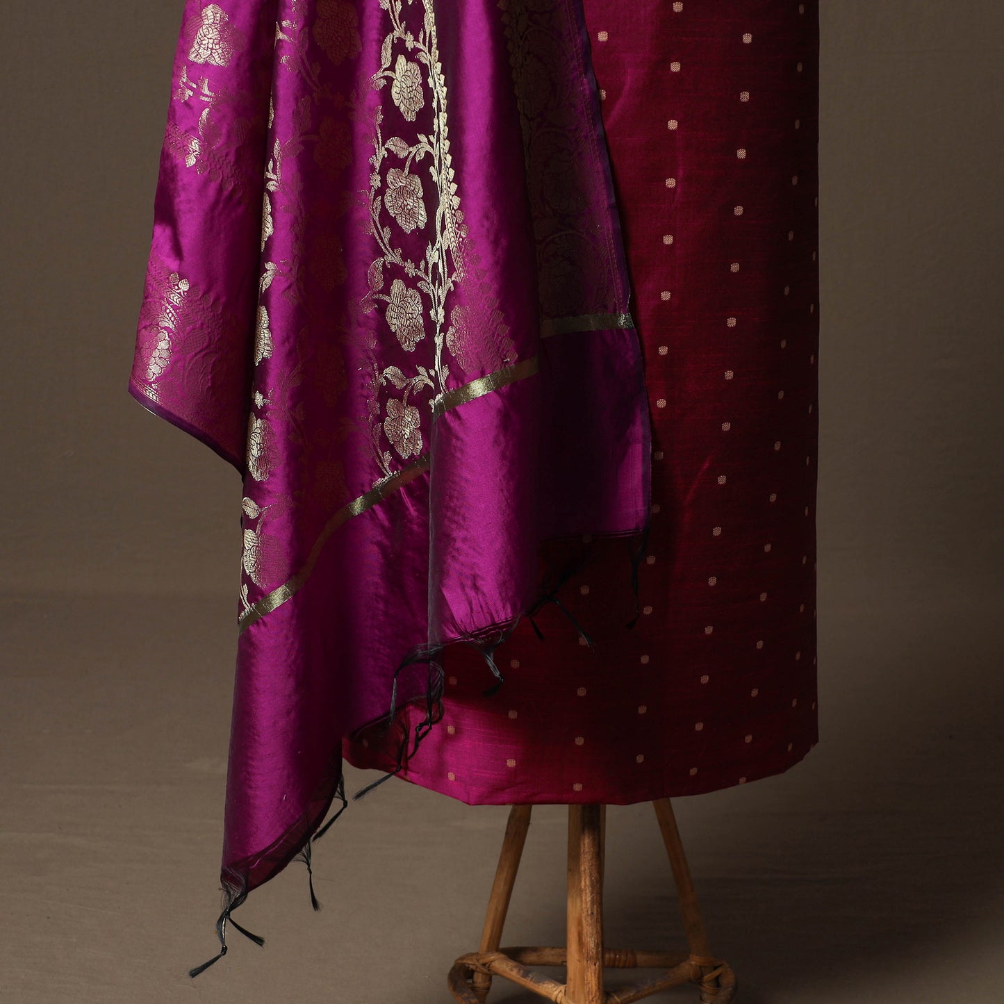 Spun Dupion Viscose Silk Buti 2pc Unstitched Dress Material Kurta Set with Earrings 29