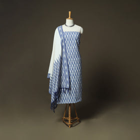 Blue - Pochampally Ikat Weave 3pc Cotton Unstitched Dress Material Suit Set 60