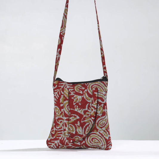 Maroon - Hand Batik Printed Quilted Cotton Sling Bag 31