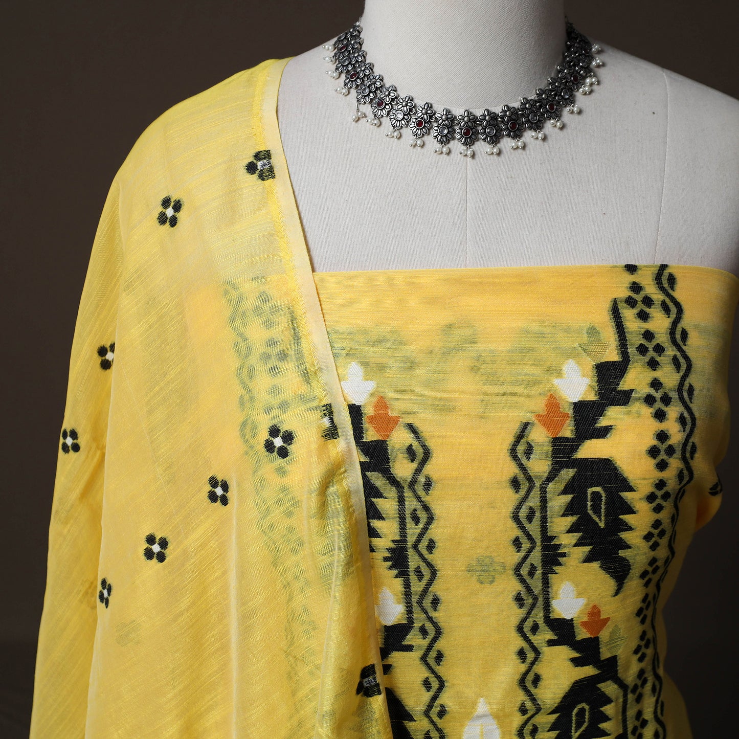 Phulia Jamdani Silk Cotton 2pc Unstitched Dress Material Kurta Set 16