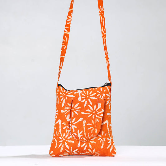 Orange - Hand Batik Printed Quilted Cotton Sling Bag 33