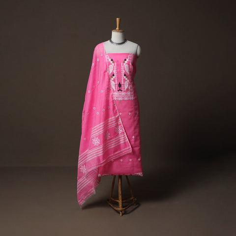 Phulia Jamdani Silk Cotton 2pc Unstitched Dress Material Kurta Set 17