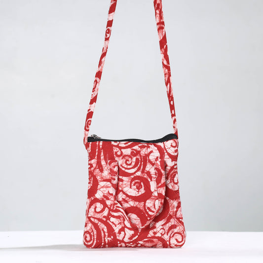 Red - Hand Batik Printed Quilted Cotton Sling Bag 34