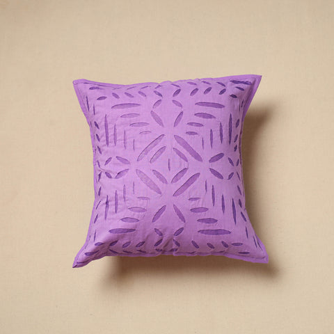 Purple - Cutwork Cotton Applique Cushion Cover (16 x 16 in) 02