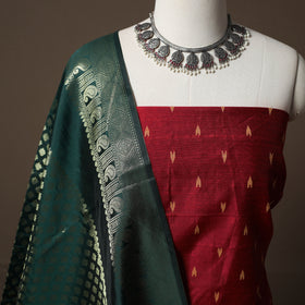 Spun Dupion Viscose Silk Buti 2pc Unstitched Dress Material Kurta Set with Earrings 26