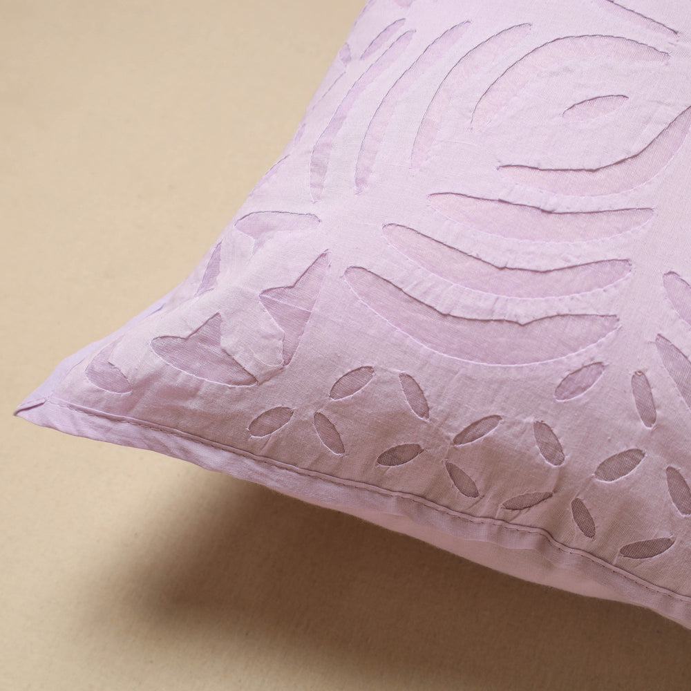 Purple - Cut Work Cotton Applique Cushion Cover (16 x 16 in) 01