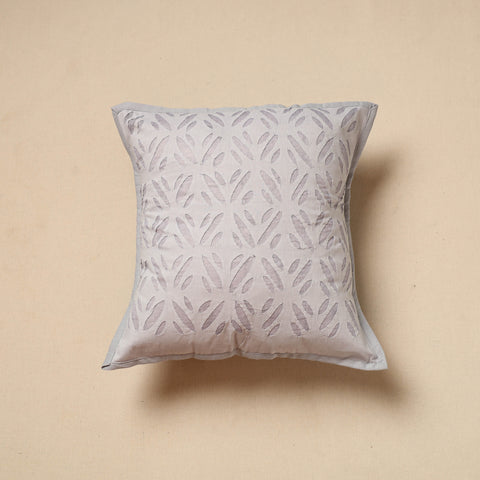 Grey - Cutwork Cotton Applique Cushion Cover (16 x 16 in) 03