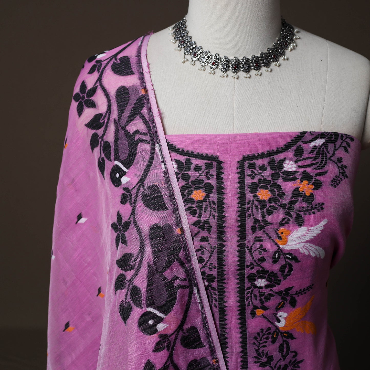 Phulia Jamdani Silk Cotton 2pc Unstitched Dress Material Kurta Set 18