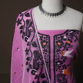 Phulia Jamdani Silk Cotton 2pc Unstitched Dress Material Kurta Set 18