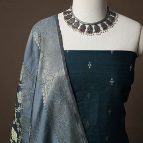 Spun Dupion Viscose Silk Buti 2pc Unstitched Dress Material Kurta Set with Earrings 25