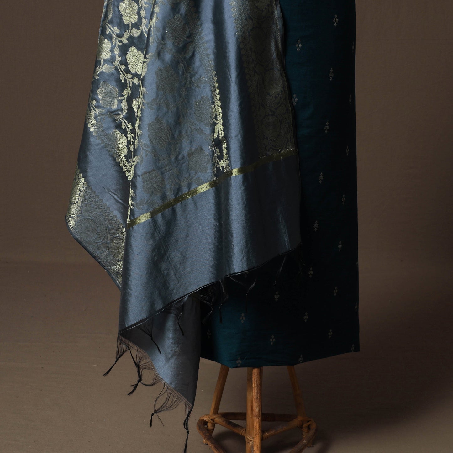 Spun Dupion Viscose Silk Buti 2pc Unstitched Dress Material Kurta Set with Earrings 25