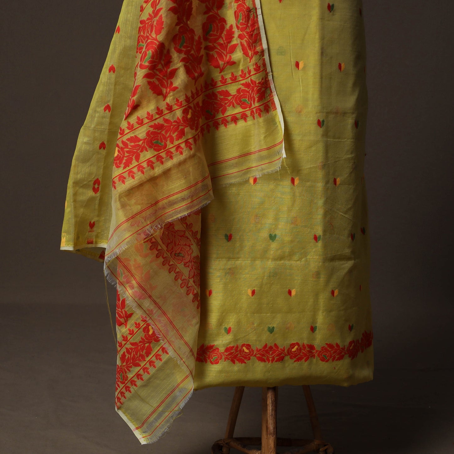Phulia Jamdani Silk Cotton 2pc Unstitched Dress Material Kurta Set 19