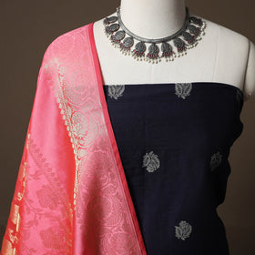Spun Dupion Viscose Silk Buti 2pc Unstitched Dress Material Kurta Set with Earrings 24